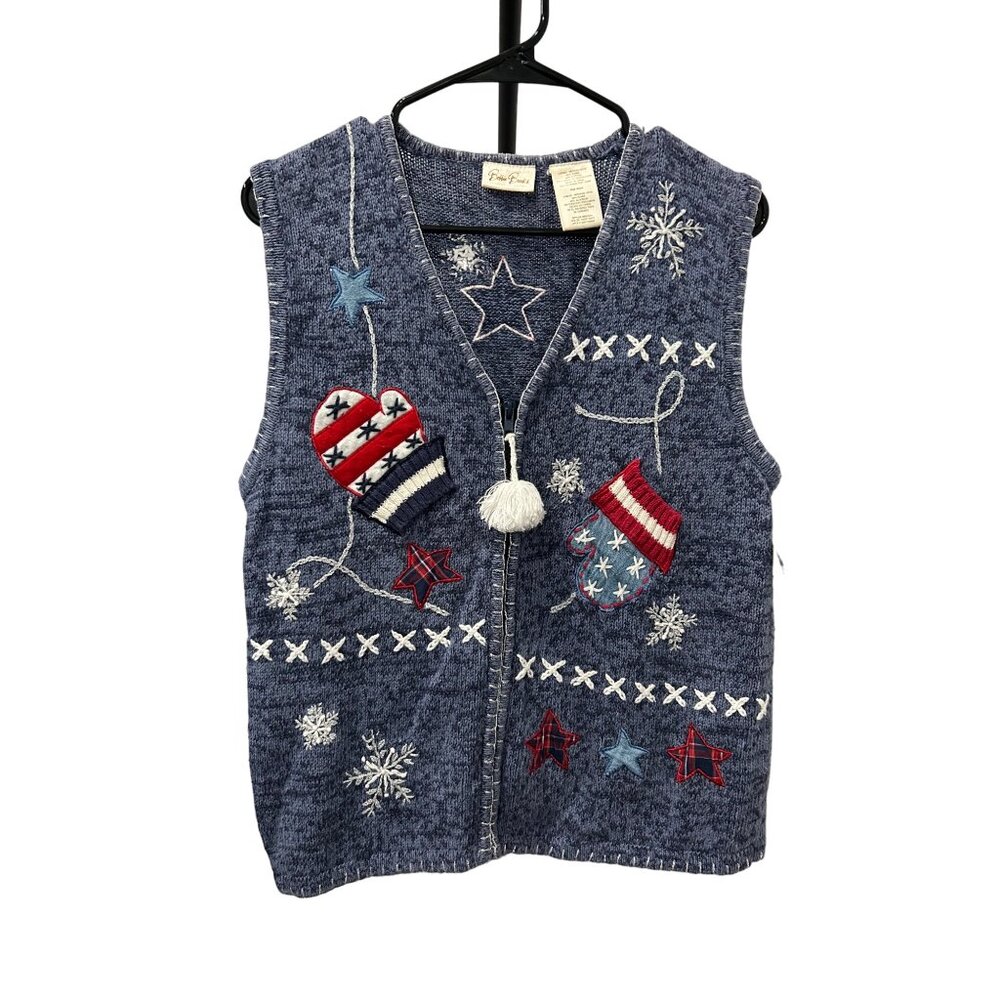 Bobbie Brooks Ladies Holiday Vest With Winter Motif Zip Front Sz M